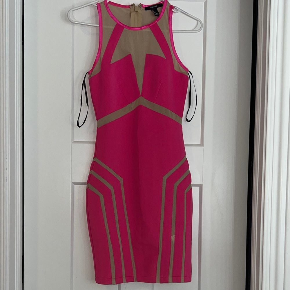 Forever 21 Hot Pink Mini Dress with Beige Panels
